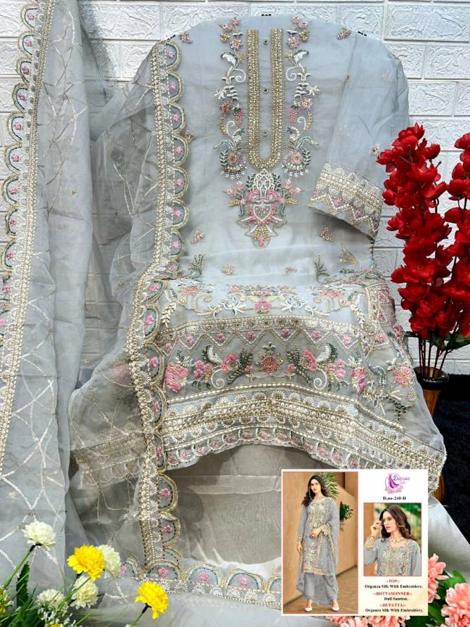 Dinsaa 240 A To D Embroidery Organza Pakistani Suits Wholesale Price In Surat

